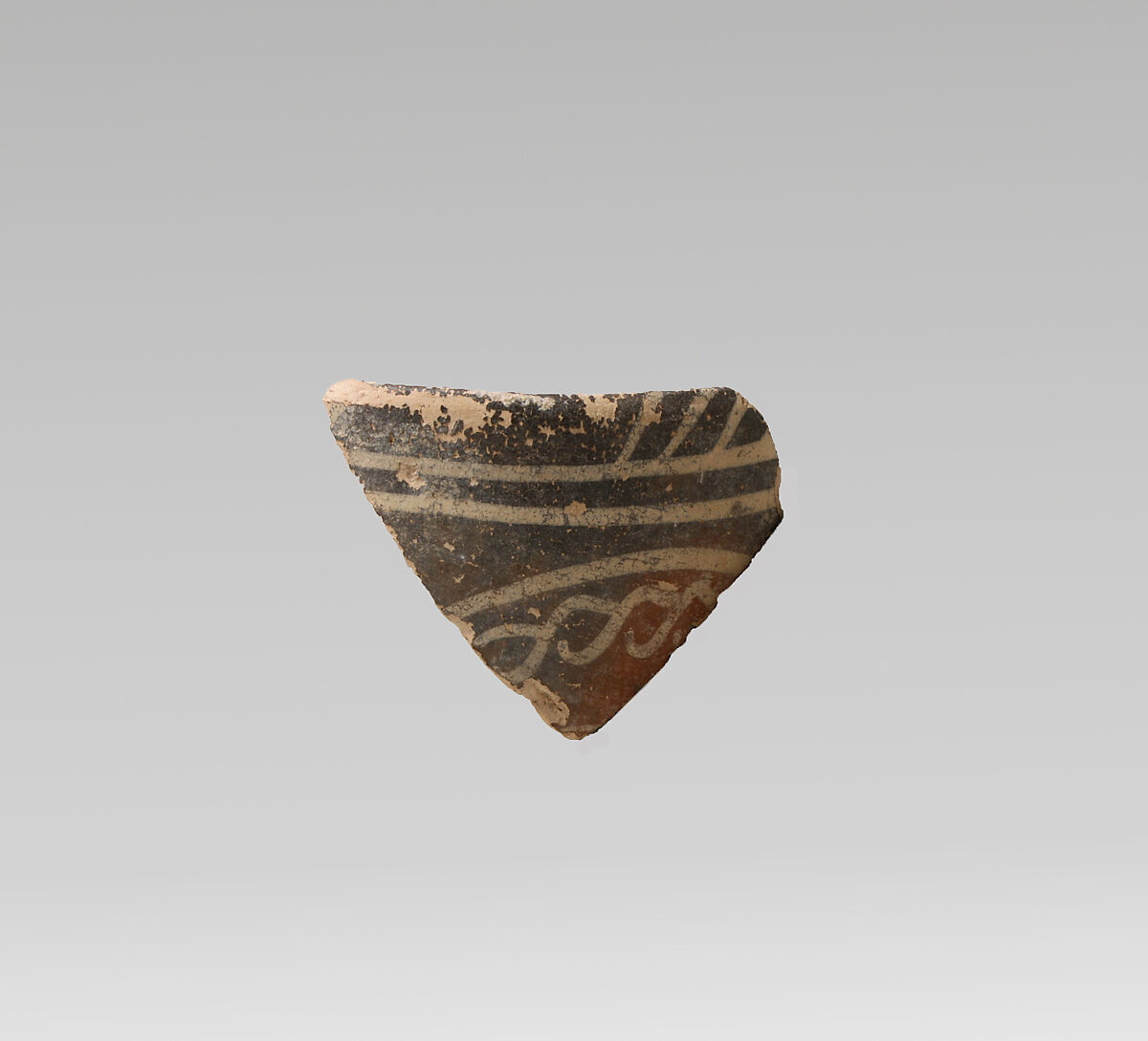 Terracotta rim fragment with quirks and bands, Terracotta, Minoan 