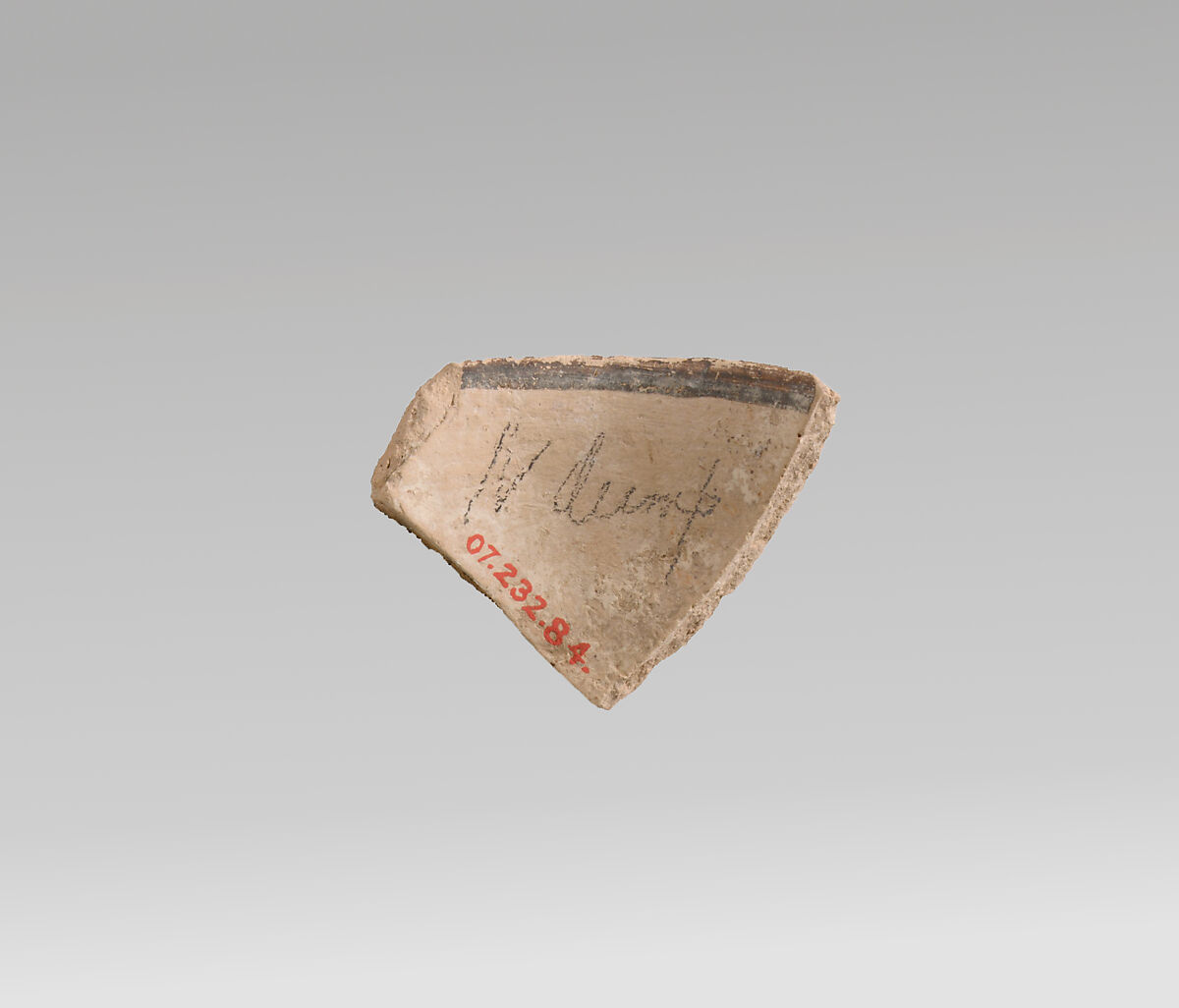 Terracotta rim fragment with quirks and bands, Terracotta, Minoan