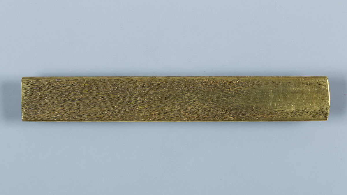 Knife Handle (Kozuka) with Certificate of Authenticity (Orikami), Gotō Renjō (Mitsutomo) (Japanese, 1628–1708, tenth-generation Gotō master), Copper-gold alloy (shakudō), gold, silver, Japanese