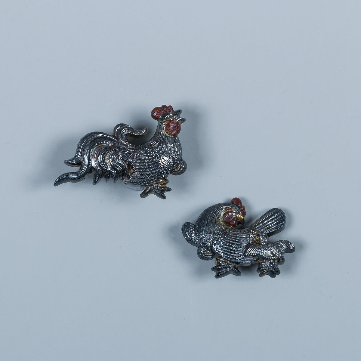 Sword-Grip Ornaments (Menuki), Gotō Mitsuyoshi (Shinjō) (Japanese, 1780–1843, fifteenth-generation Gotō master), Copper-silver alloy (shibuichi), silver, copper, Japanese 