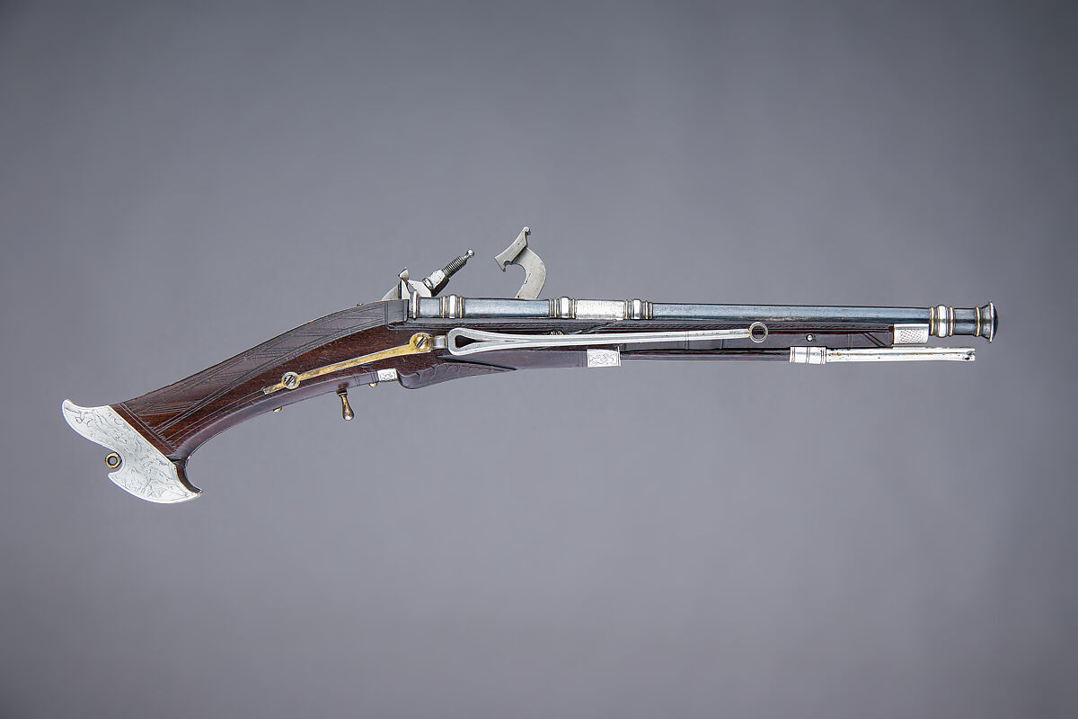 Snaphaunce Pistol Made for Wilhelm, Duke of Kurland, Steel, gold, silver, wood (brazilwood), Scottish