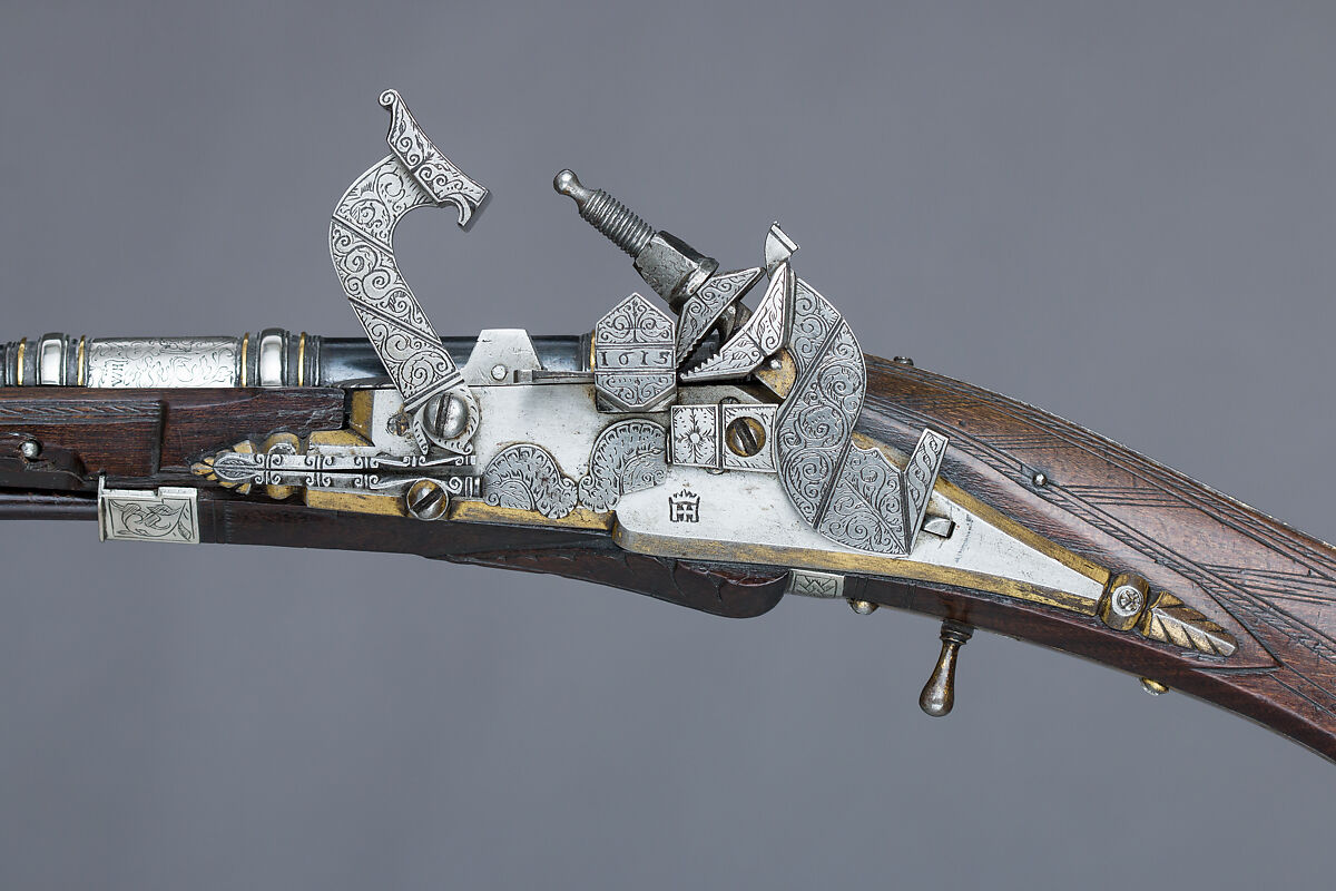 Snaphaunce Pistol Made for Wilhelm, Duke of Kurland, Steel, gold, silver, wood (brazilwood), Scottish