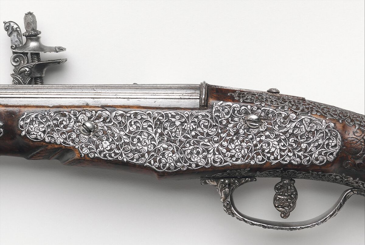 Pair of Wheellock Pistols, Pistols made and decorated by Giovan Antonio Gavacciolo (Italian, Brescia, active mid-17th century), Steel, wood (walnut), Italian, Brescia