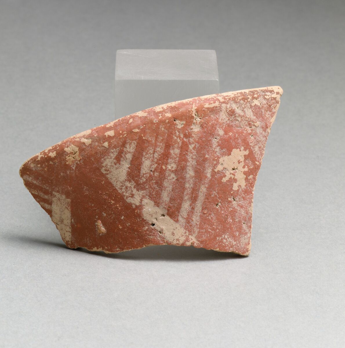 Terracotta rim fragment with linear motifs, Terracotta, Minoan 