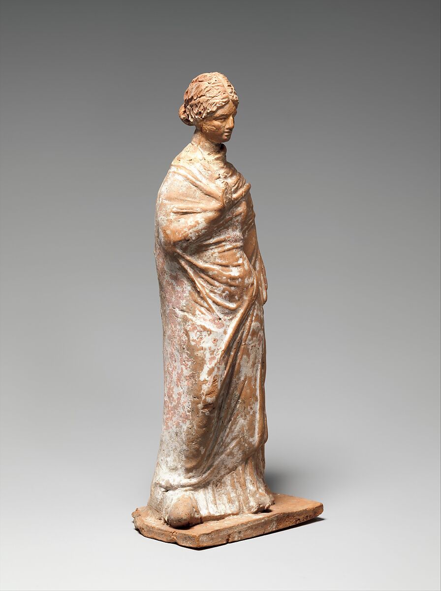Terracotta statuette of a standing woman, Terracotta, Greek, probably Attic