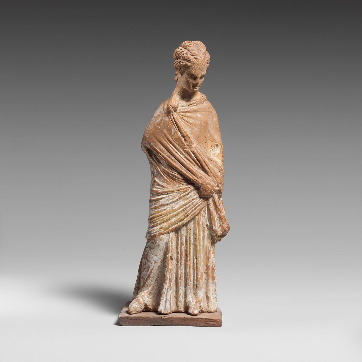 Terracotta statuette of a draped woman, Terracotta, Greek, Boeotian 