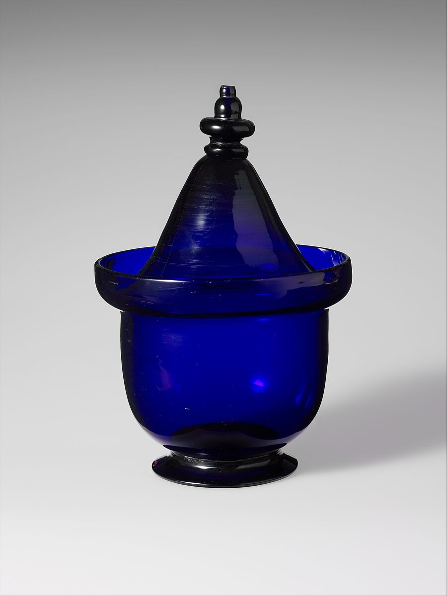 Covered Sugar Bowl, Free-blown glass, American 