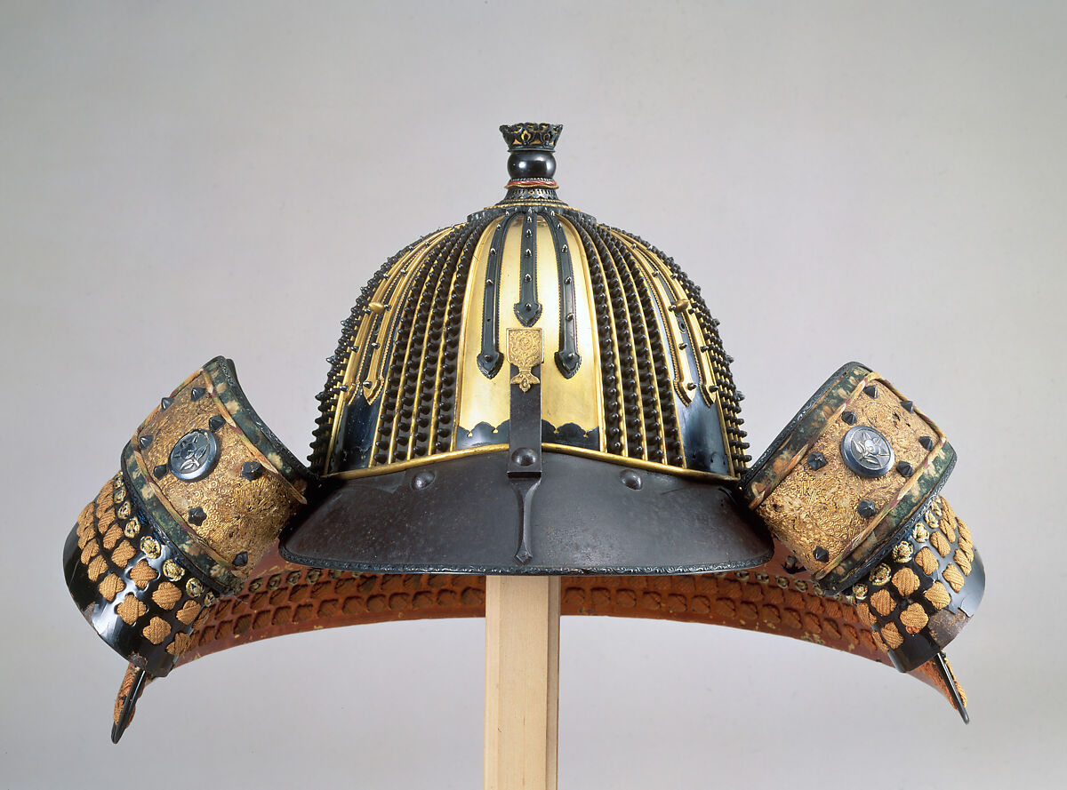 Helmet (Hoshi-Kabuto), Inscribed by Iyehisa of Nara (Japanese, Nara, active 17th century), Iron, lacquer, gilt copper, copper-gold alloy (shakūdo), silver, silk, gilt leather, Japanese 