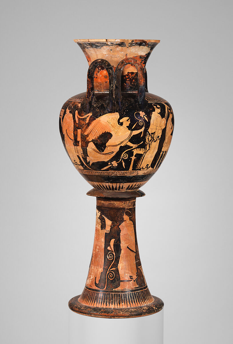 Terracotta lebes gamikos (round-bottomed bowl with handles and stand used in weddings), Attributed to the Washing Painter, Terracotta, Greek, Attic