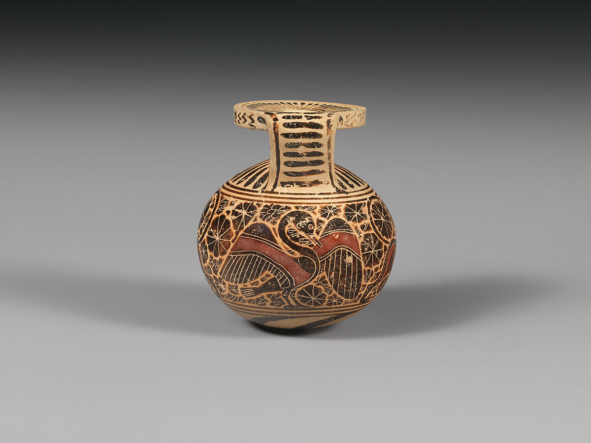 Terracotta aryballos (perfume vase), Attributed to an artist near the Sydney Cluster, Terracotta, Greek, Corinthian