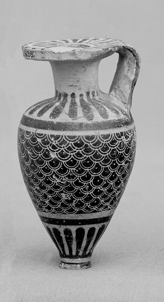 Terracotta aryballos (perfume vase), Terracotta, Greek, Corinthian 