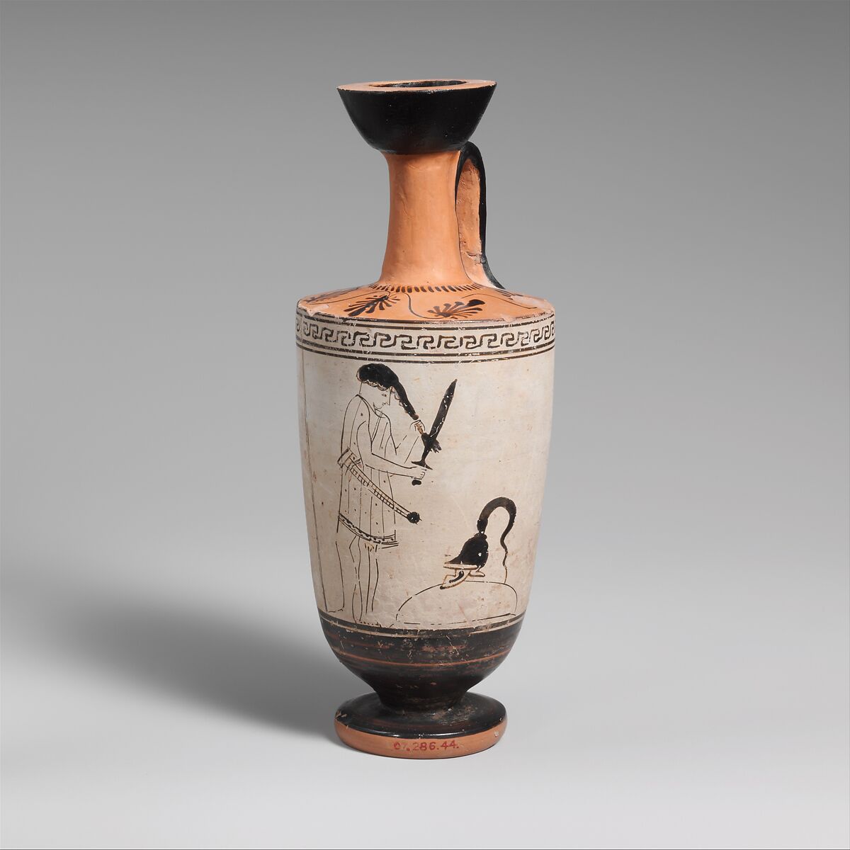 Terracotta lekythos (oil flask), Attributed to the Painter of the Yale Lekythos, Terracotta, Greek, Attic 