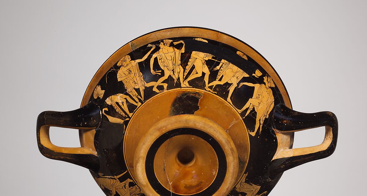 Terracotta kylix (drinking cup), Signed by Hegesiboulos as potter, Terracotta, Greek, Attic