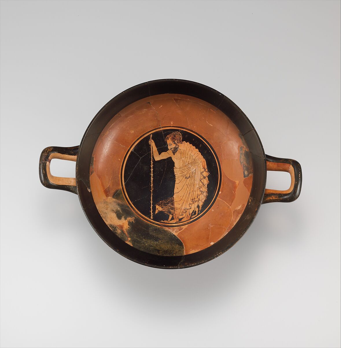 Terracotta kylix (drinking cup), Signed by Hegesiboulos as potter, Terracotta, Greek, Attic