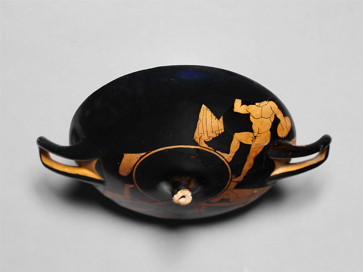 Terracotta kylix (drinking cup), Attributed to the manner of the Antiphon Painter, Terracotta, Greek, Attic