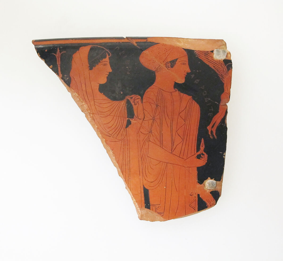 Fragment of a terracotta skyphos (deep drinking cup), Attributed to a follower of Douris, Terracotta, Greek, Attic 