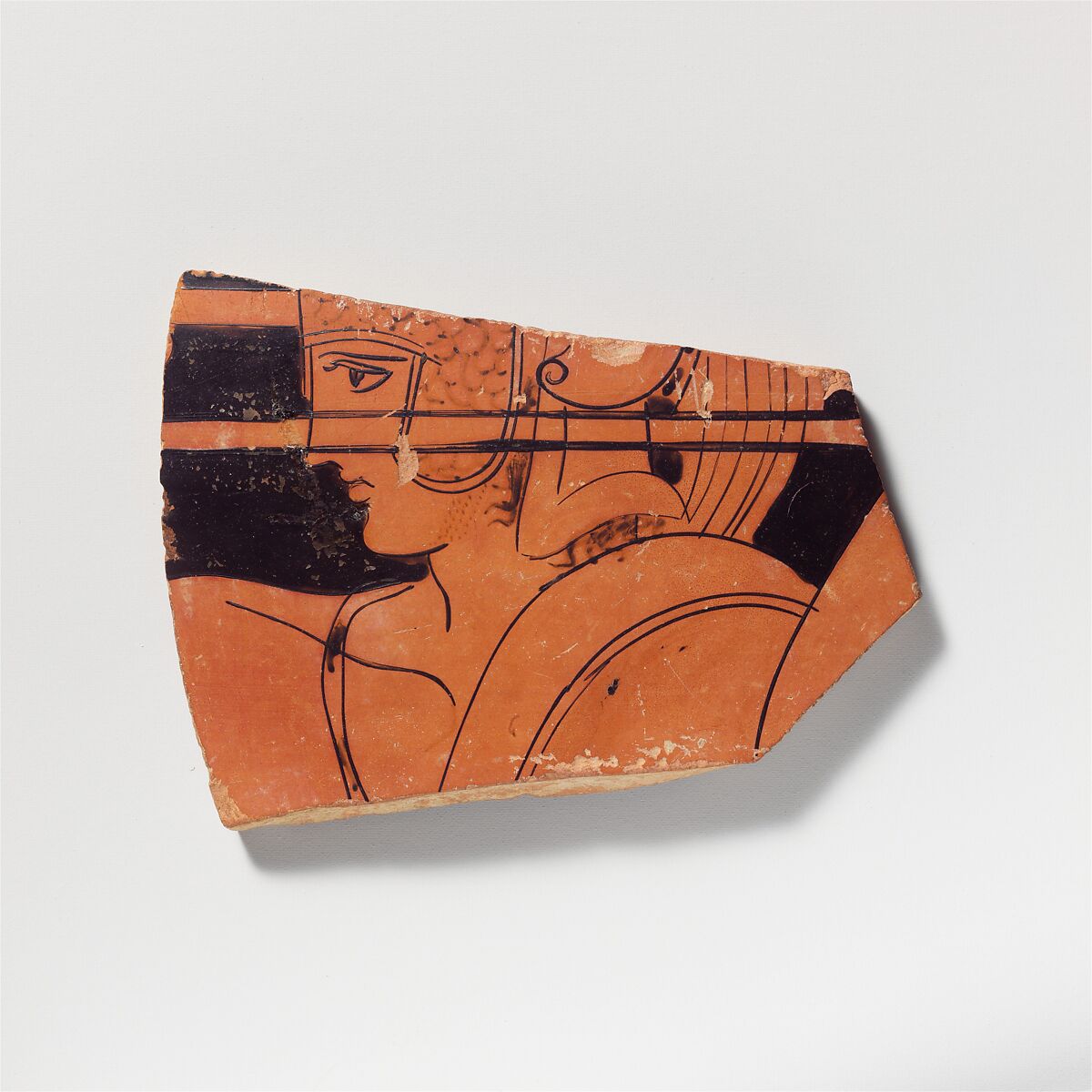Terracotta sherd from a loutrophoros, Attributed to the Group of Polygnotos, Terracotta, Greek, Attic 