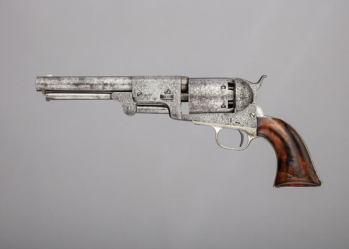 Colt Dragoon Percussion Revolver, Third Model, serial no. 13096, Samuel Colt (American, Hartford, Connecticut 1814–1862), Steel, brass, silver, wood (walnut), American, Hartford, Connecticut 