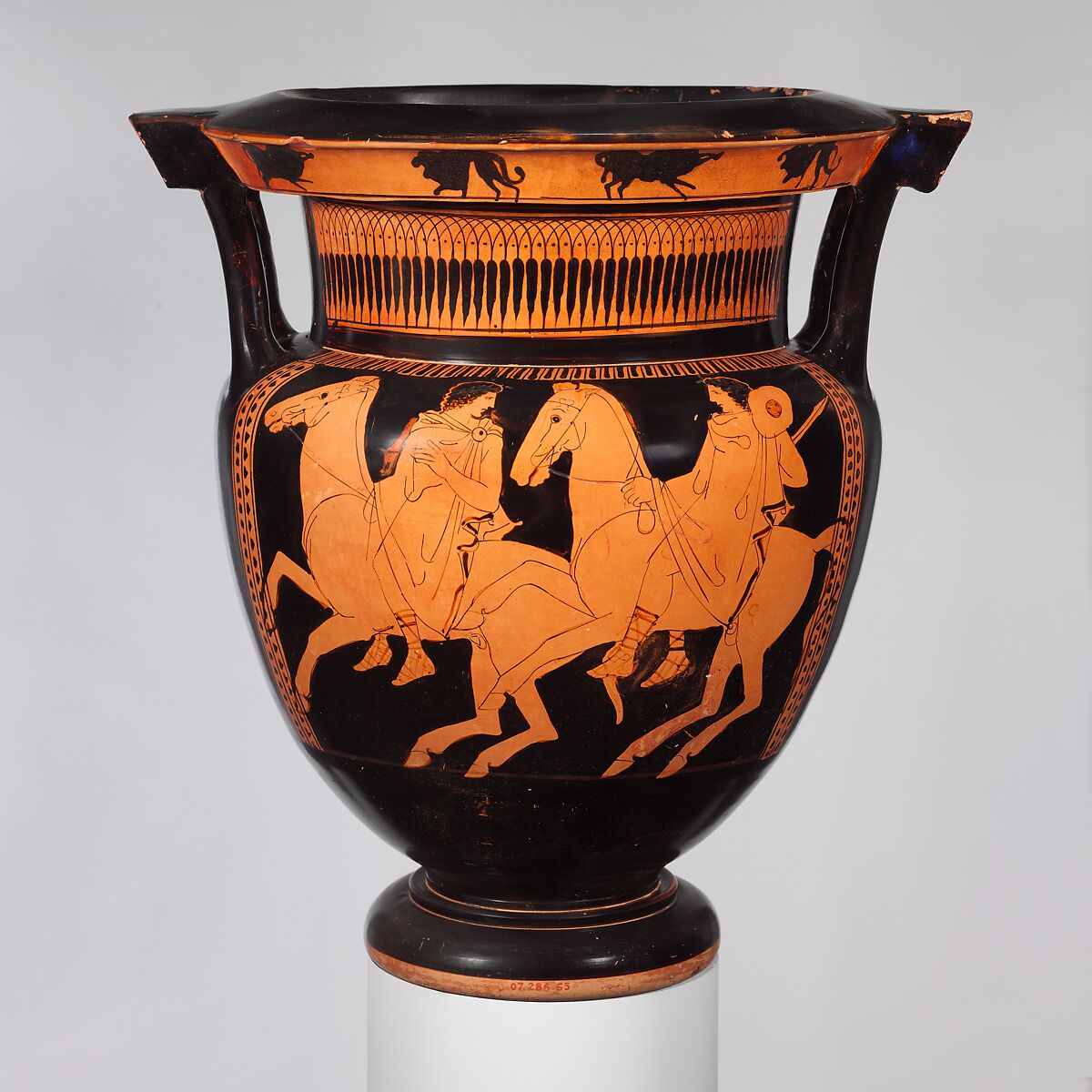 Terracotta column-krater (bowl for mixing wine and water), Attributed to the Marlay Painter, Terracotta, Greek, Attic 