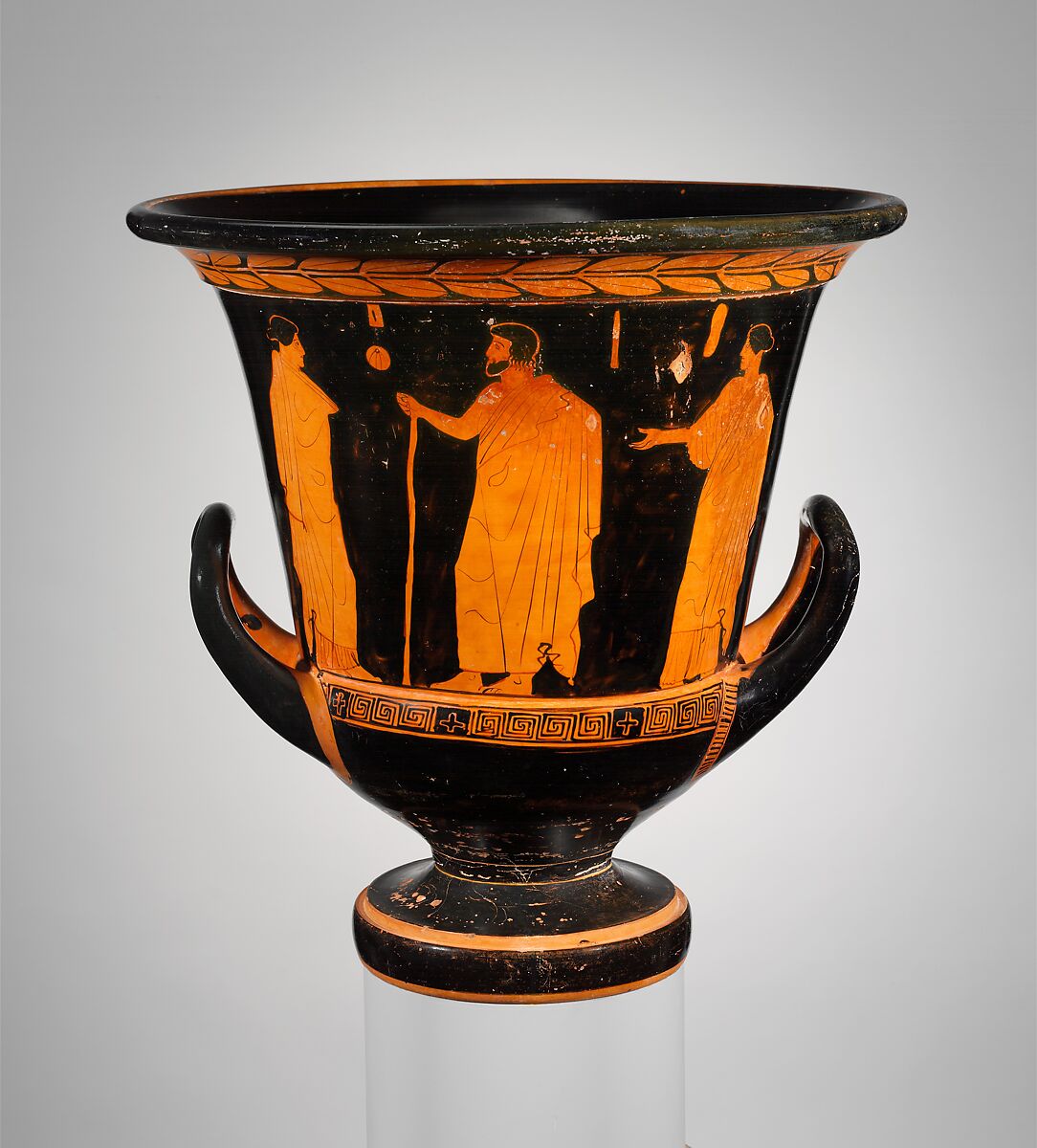 Terracotta calyx-krater (bowl for mixing wine and water), Attributed to the Spreckles Painter, Terracotta, Greek, Attic