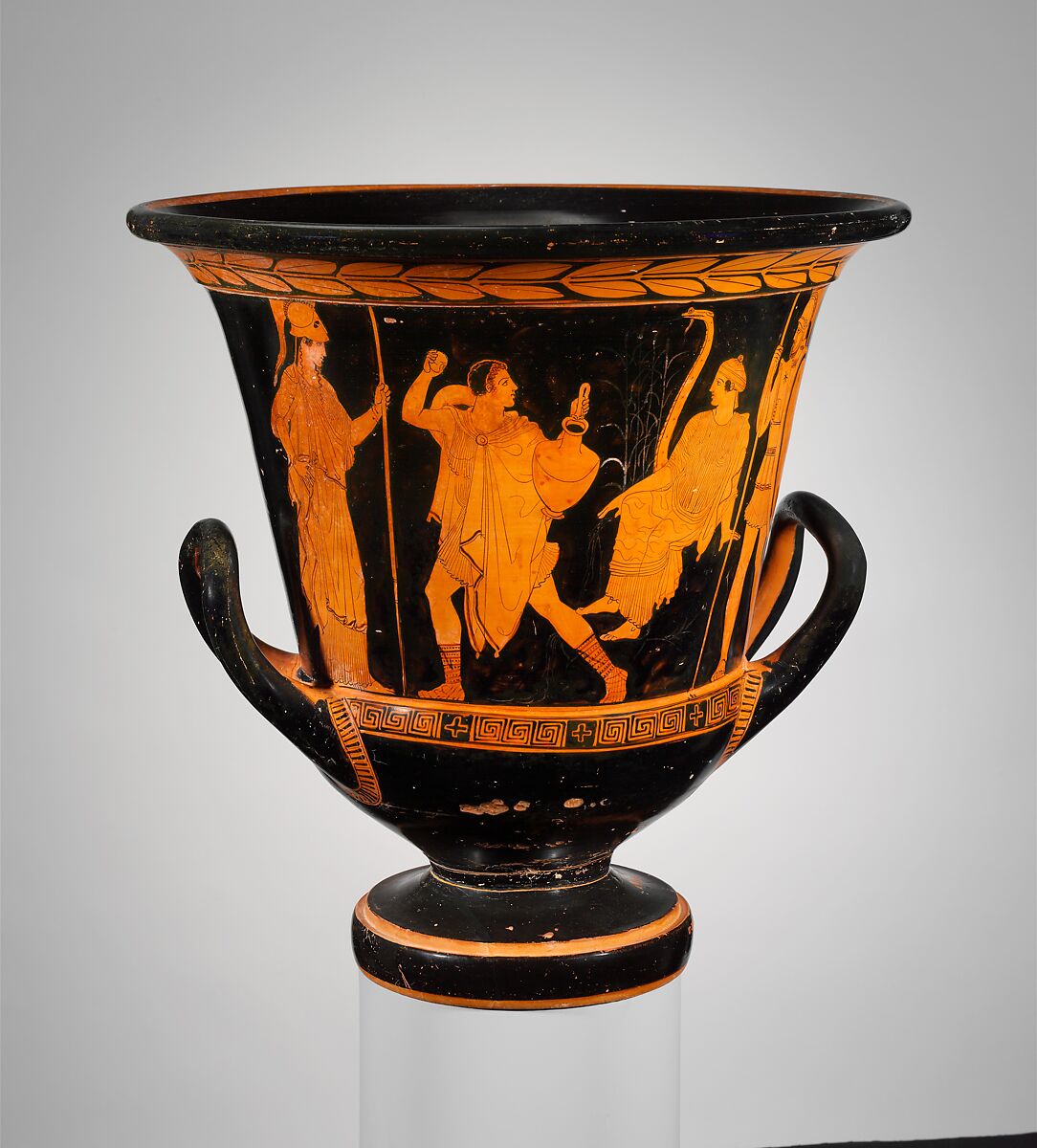 Terracotta calyx-krater (bowl for mixing wine and water), Attributed to the Spreckles Painter, Terracotta, Greek, Attic
