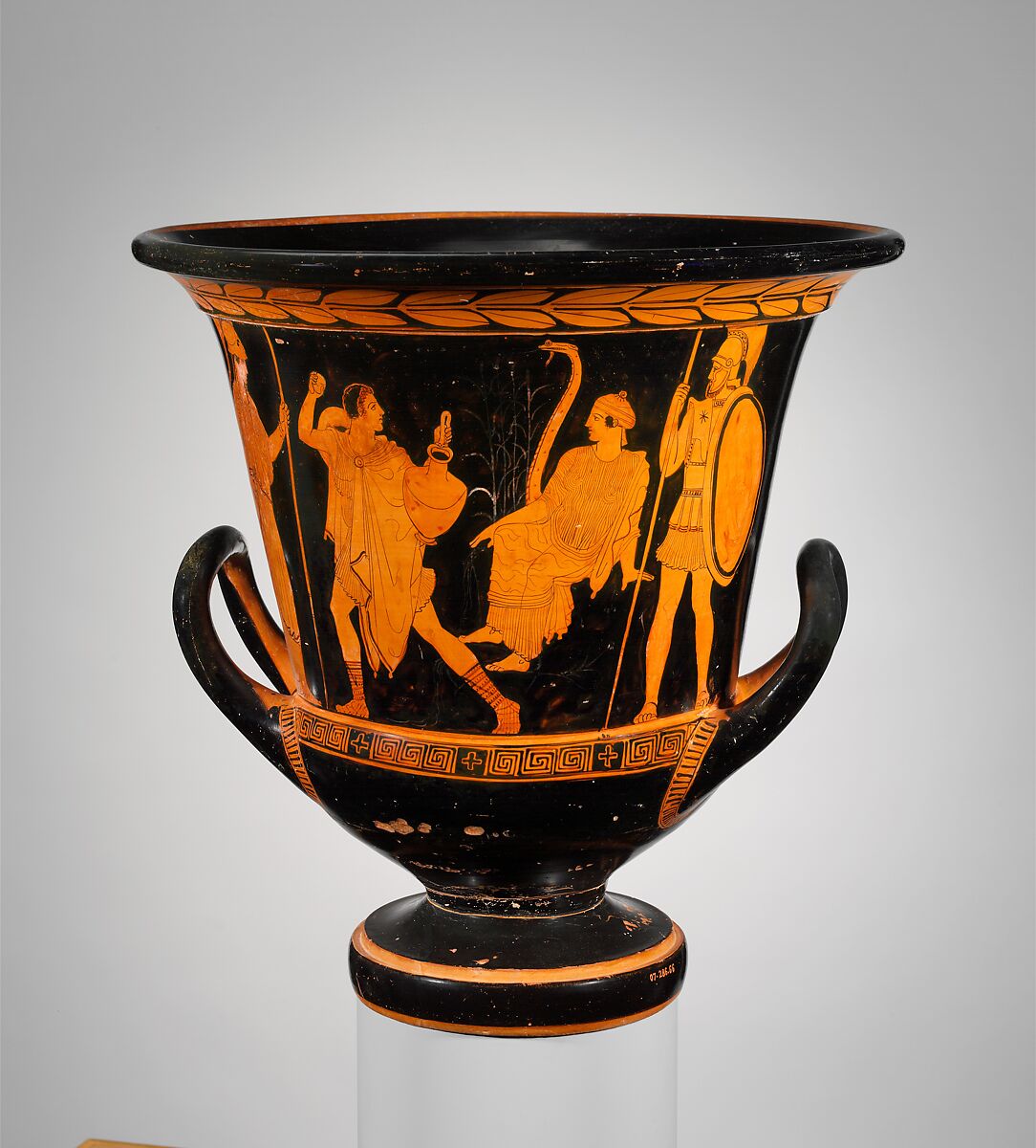 Terracotta calyx-krater (bowl for mixing wine and water), Attributed to the Spreckles Painter, Terracotta, Greek, Attic
