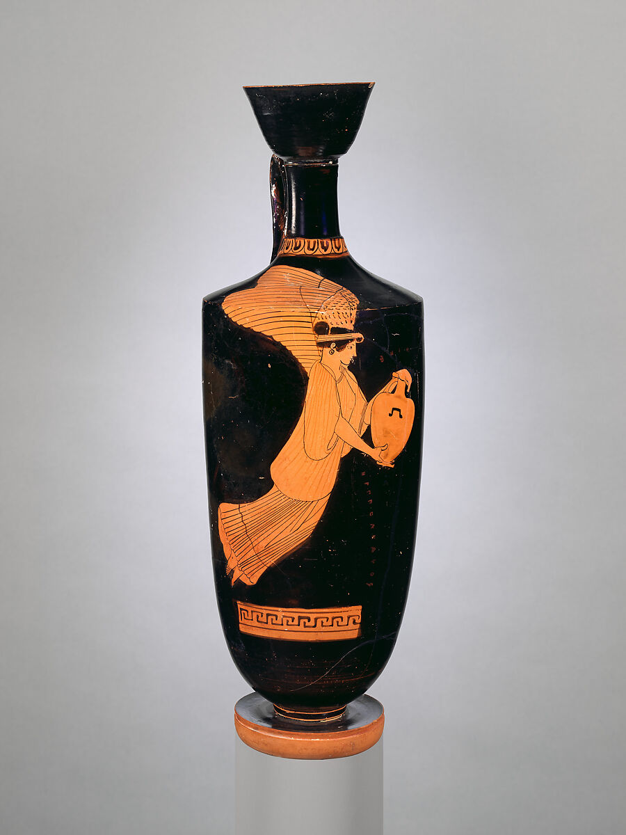 Terracotta lekythos (oil flask), Attributed to the Providence Painter, Terracotta, Greek, Attic 