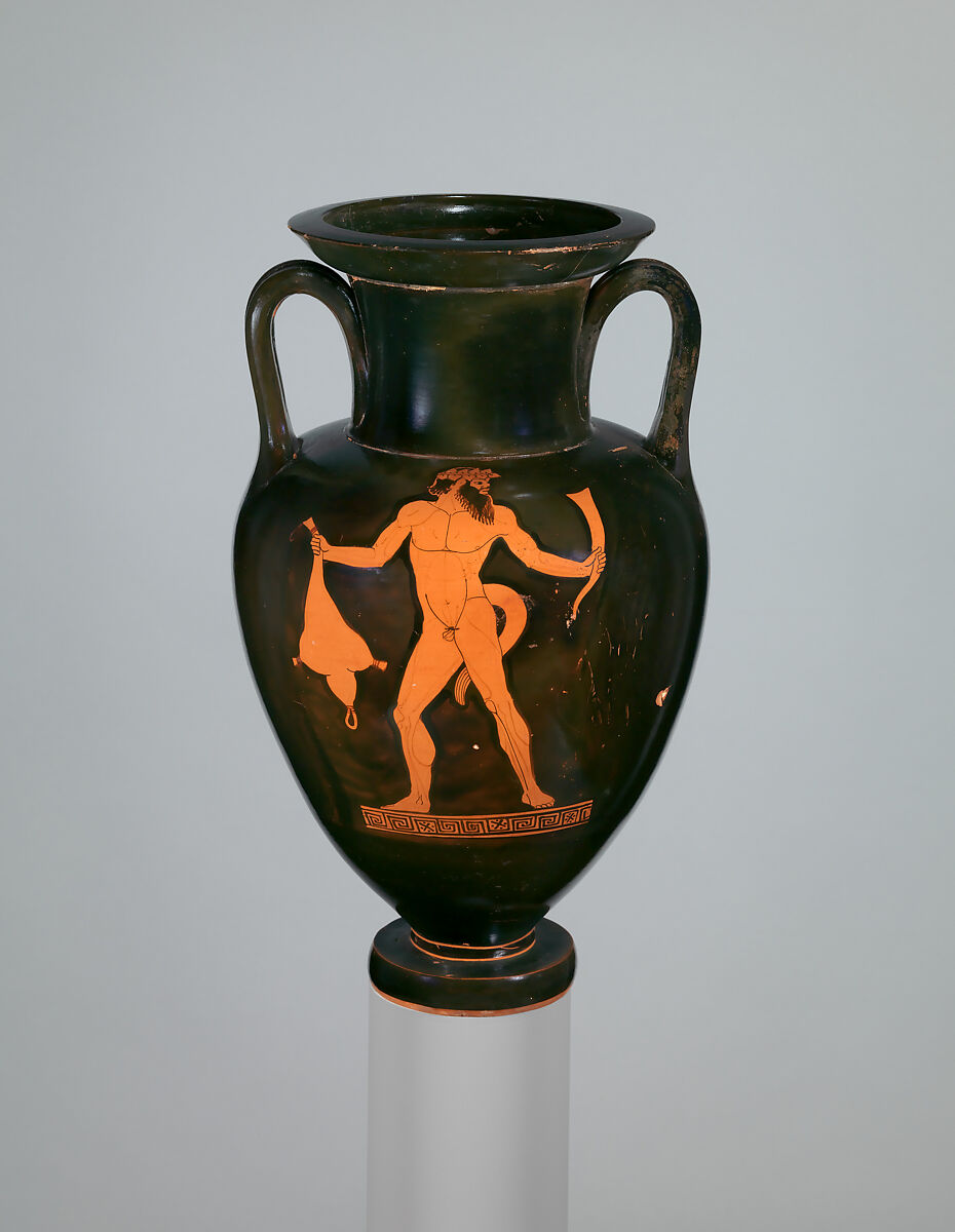 Terracotta Nolan neck-amphora (jar), Attributed to the Berlin Painter, Terracotta, Greek, Attic 