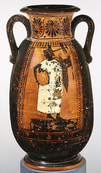 Terracotta neck-pelike (wine jar), Terracotta, Greek, Attic