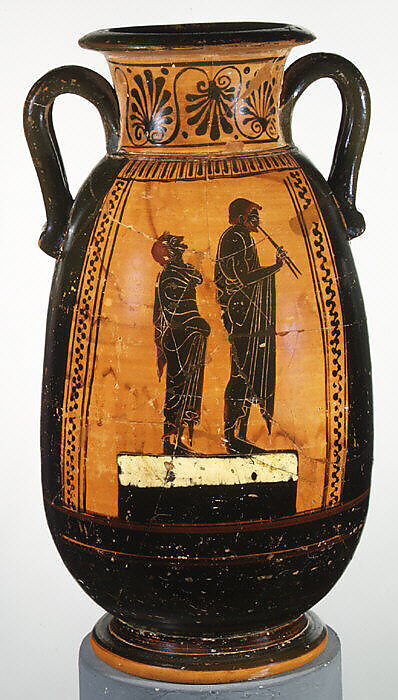 Terracotta neck-pelike (wine jar), Terracotta, Greek, Attic