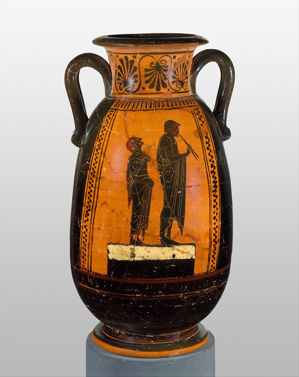 Terracotta neck-pelike (wine jar), Terracotta, Greek, Attic