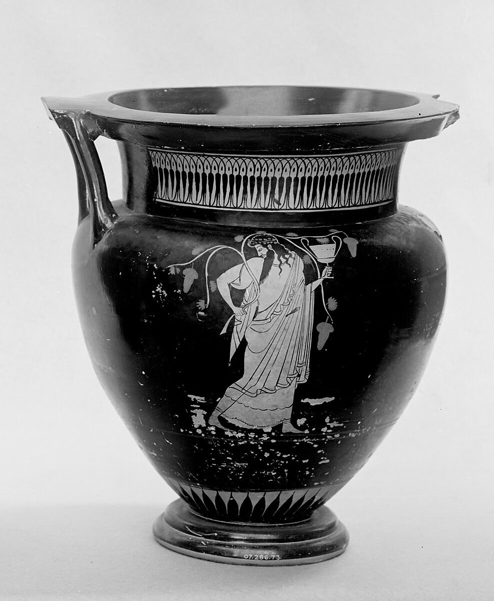 Terracotta column-krater (bowl for mixing wine and water), Myson, Terracotta, Greek, Attic