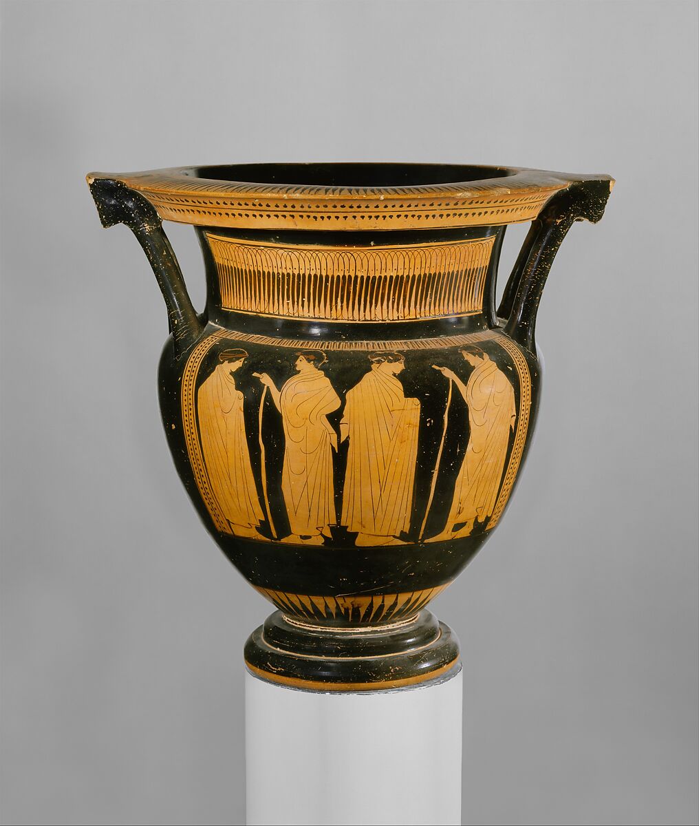Terracotta column-krater (bowl for mixing wine and water), Attributed to the Orchard Painter, Terracotta, Greek, Attic