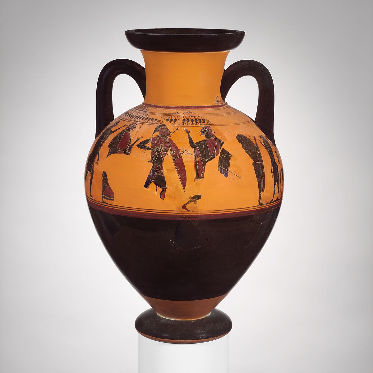 Terracotta neck-amphora (jar), Attributed to the Affecter, Terracotta, Greek, Attic 