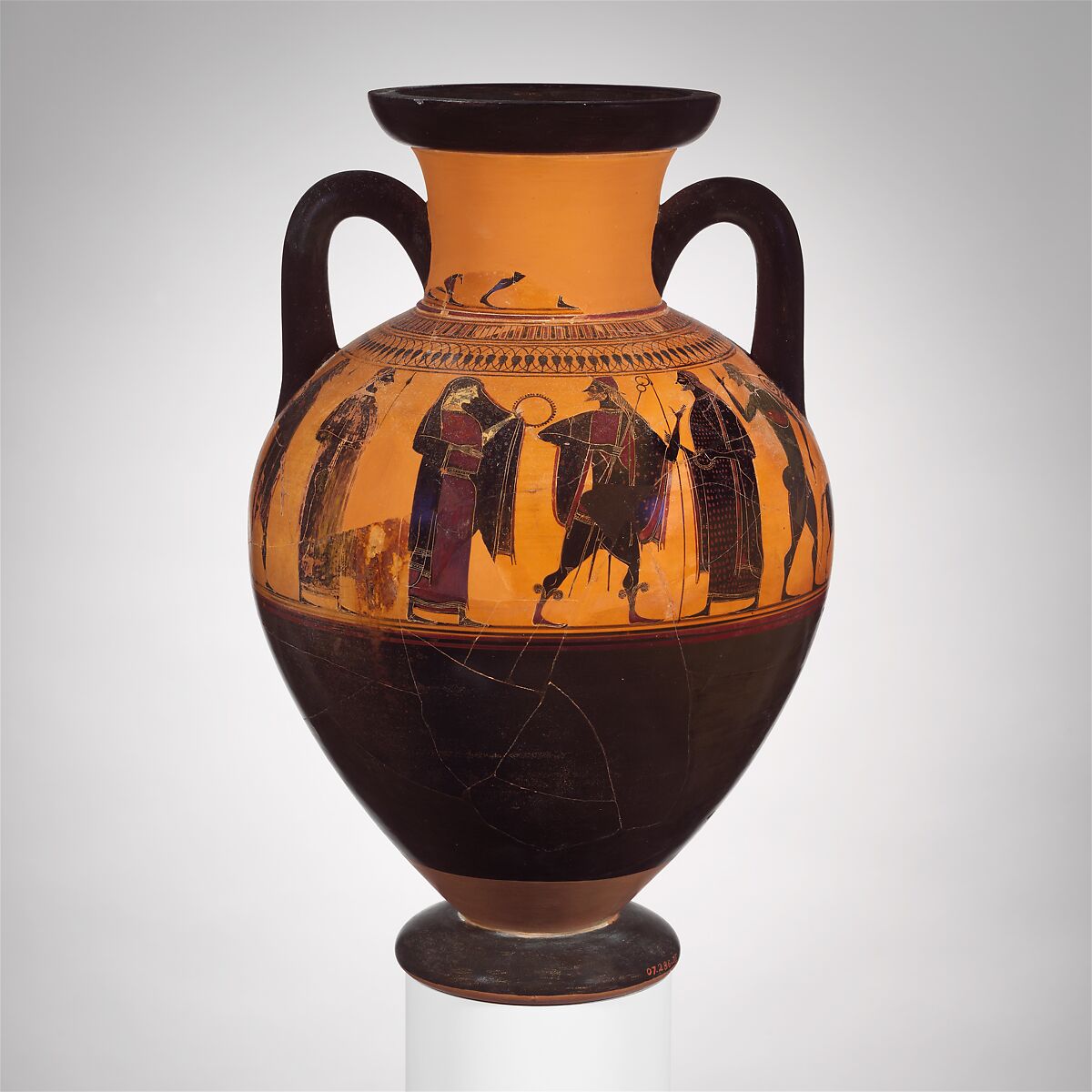 Terracotta neck-amphora (jar), Attributed to the Affecter, Terracotta, Greek, Attic