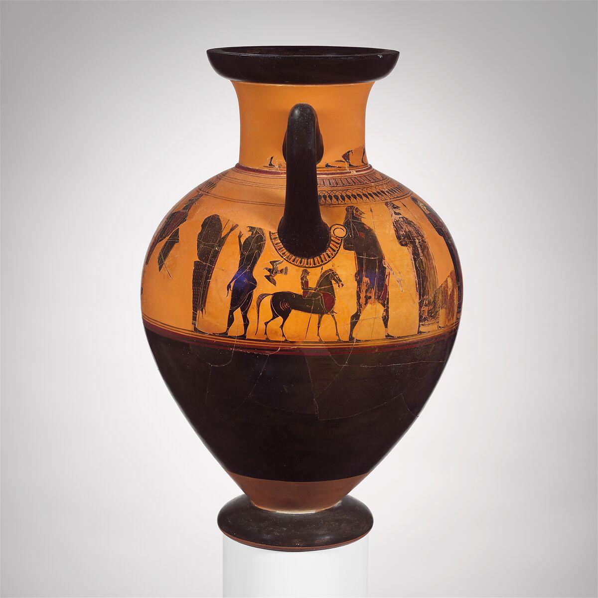 Terracotta neck-amphora (jar), Attributed to the Affecter, Terracotta, Greek, Attic