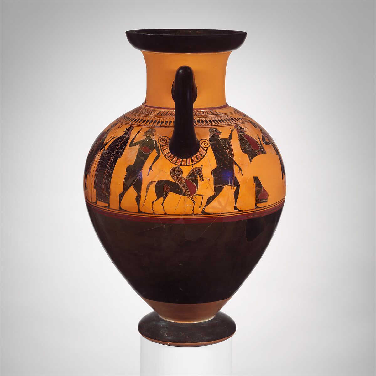 Terracotta neck-amphora (jar), Attributed to the Affecter, Terracotta, Greek, Attic