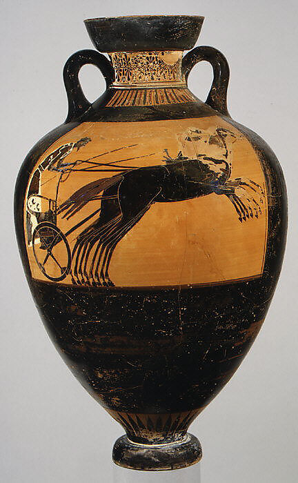 Terracotta Panathenaic prize amphora, Attributed to the Kleophrades Painter, Terracotta, Greek, Attic