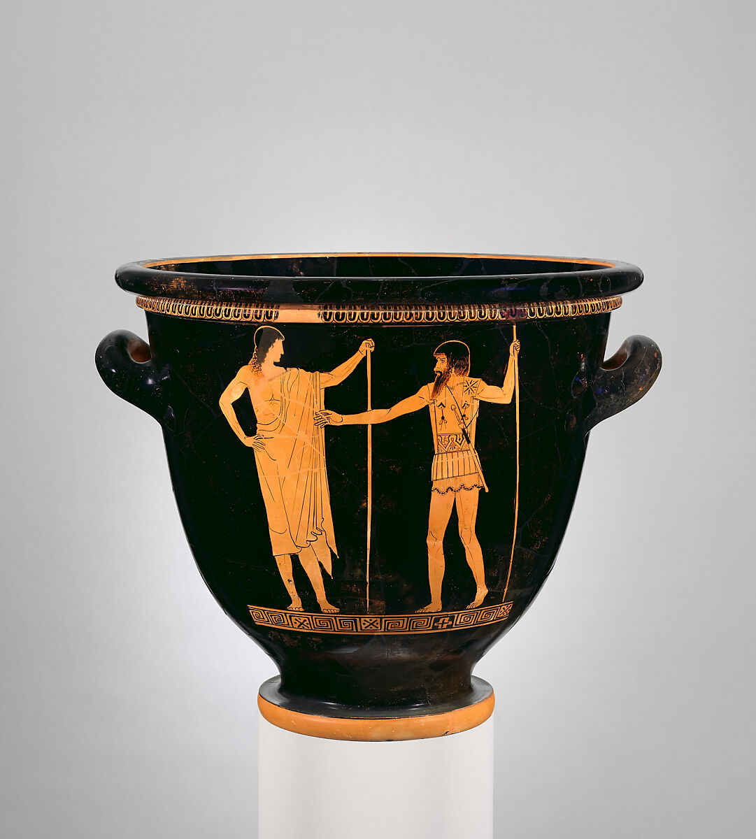 Terracotta bell-krater (bowl for mixing wine and water), Attributed to the Achilles Painter, Terracotta, Greek, Attic 