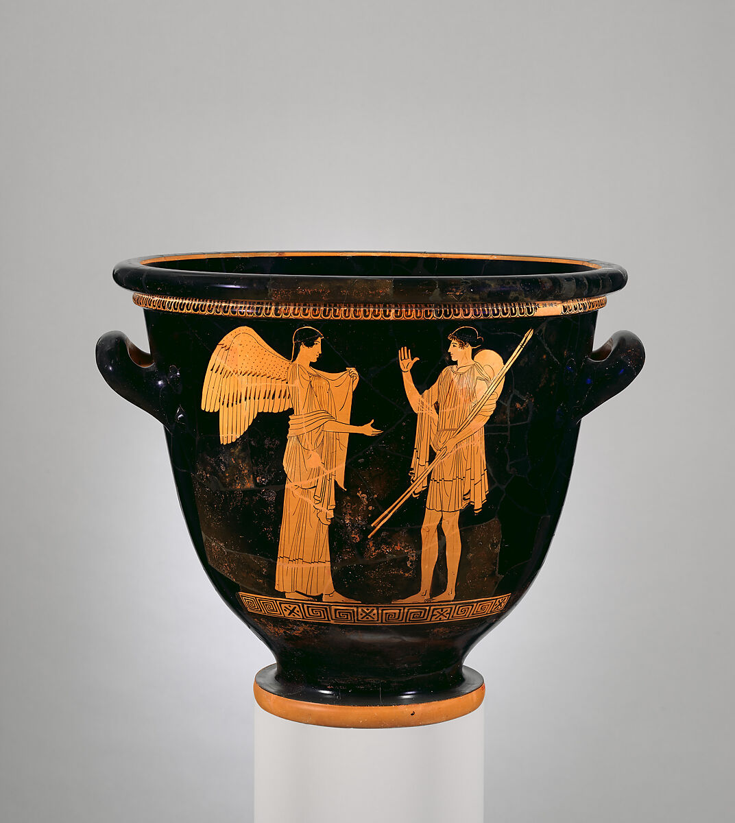 Terracotta bell-krater (bowl for mixing wine and water), Attributed to the Achilles Painter, Terracotta, Greek, Attic