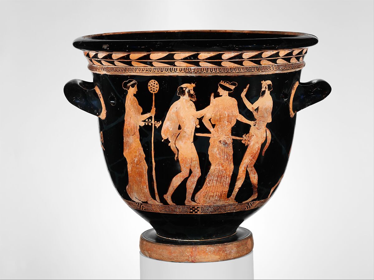 Terracotta bell-krater (bowl for mixing wine and water), Attributed to the Methyse Painter, Terracotta, Greek, Attic