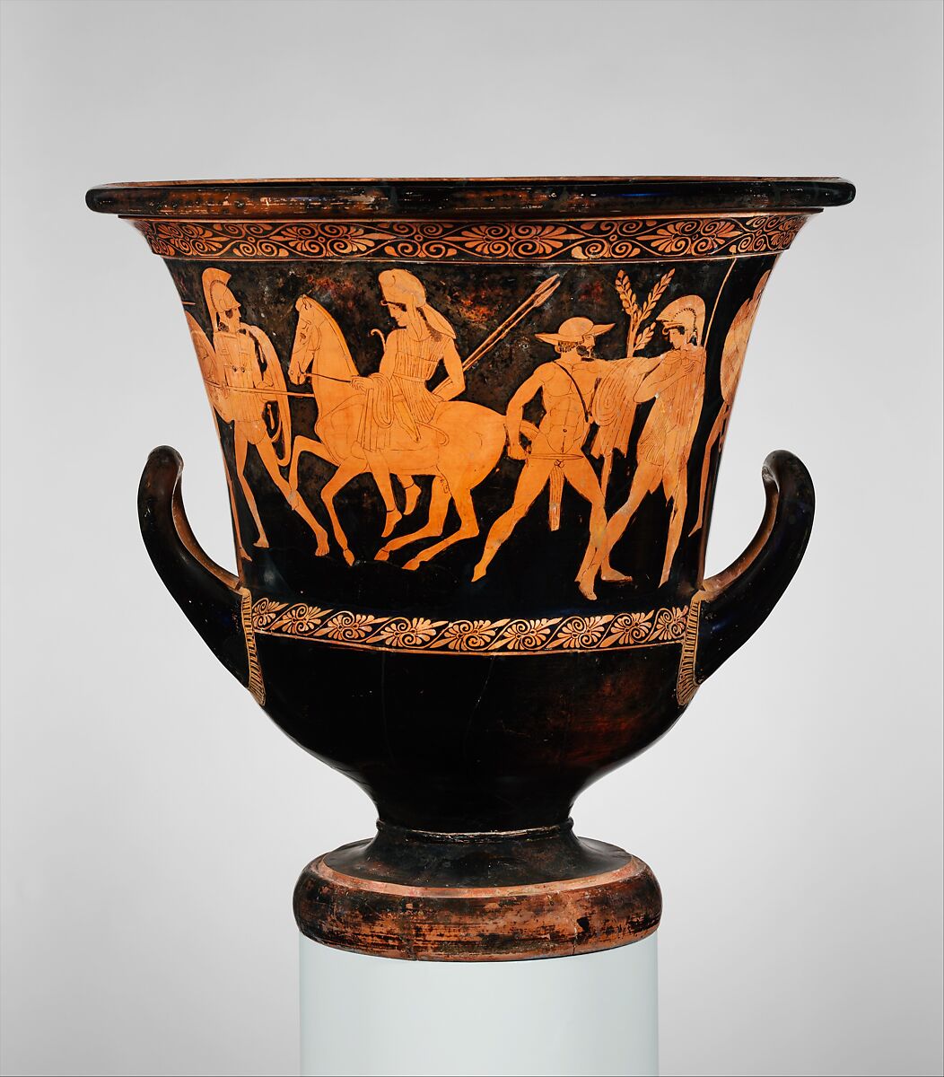Terracotta calyx-krater (bowl for mixing wine and water), Attributed to the Painter of the Berlin Hydria, Terracotta, Greek, Attic
