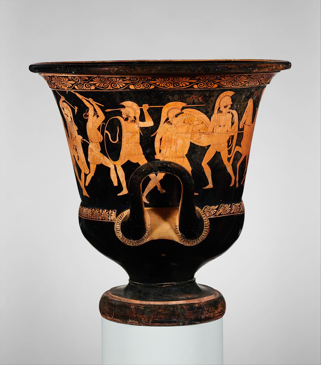 Terracotta calyx-krater (bowl for mixing wine and water), Attributed to the Painter of the Berlin Hydria, Terracotta, Greek, Attic