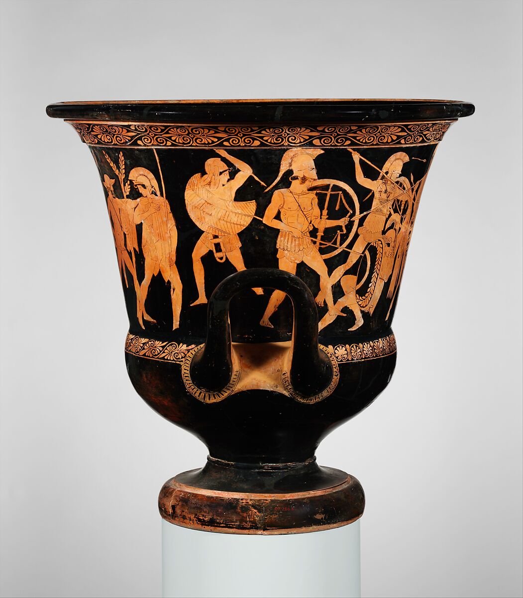 Terracotta calyx-krater (bowl for mixing wine and water), Attributed to the Painter of the Berlin Hydria, Terracotta, Greek, Attic