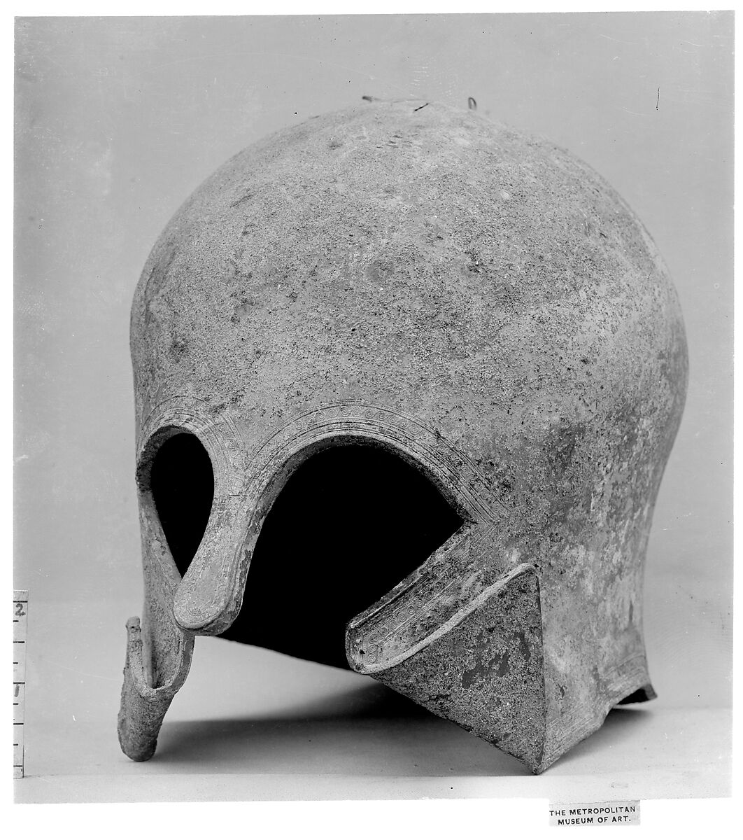 Bronze helmet of the Corinthian type, Bronze, Greek, Corinthian 