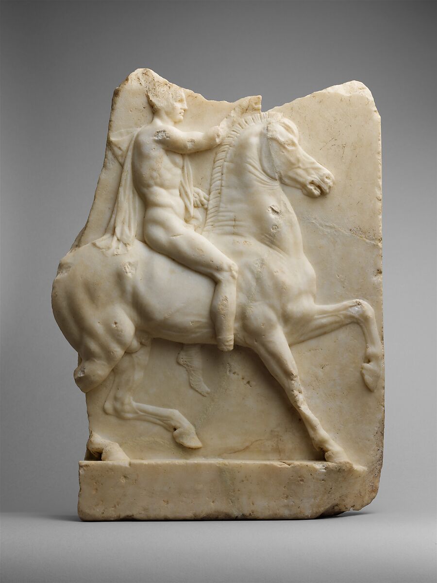 Marble relief of a horseman, Marble, Parian ?, Greek