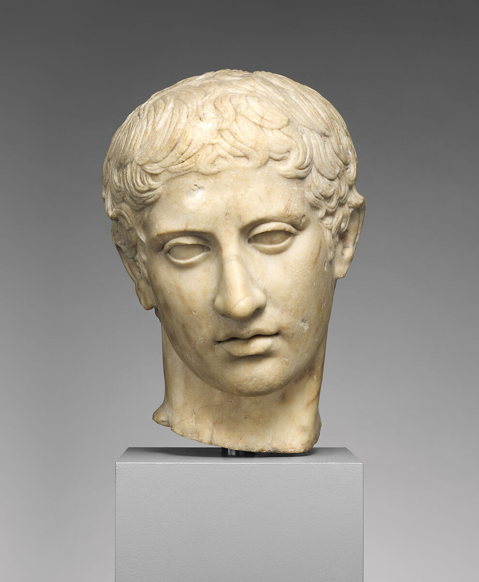 Marble head of a youth, Copy of work attributed to Polykleitos, Marble, Roman 