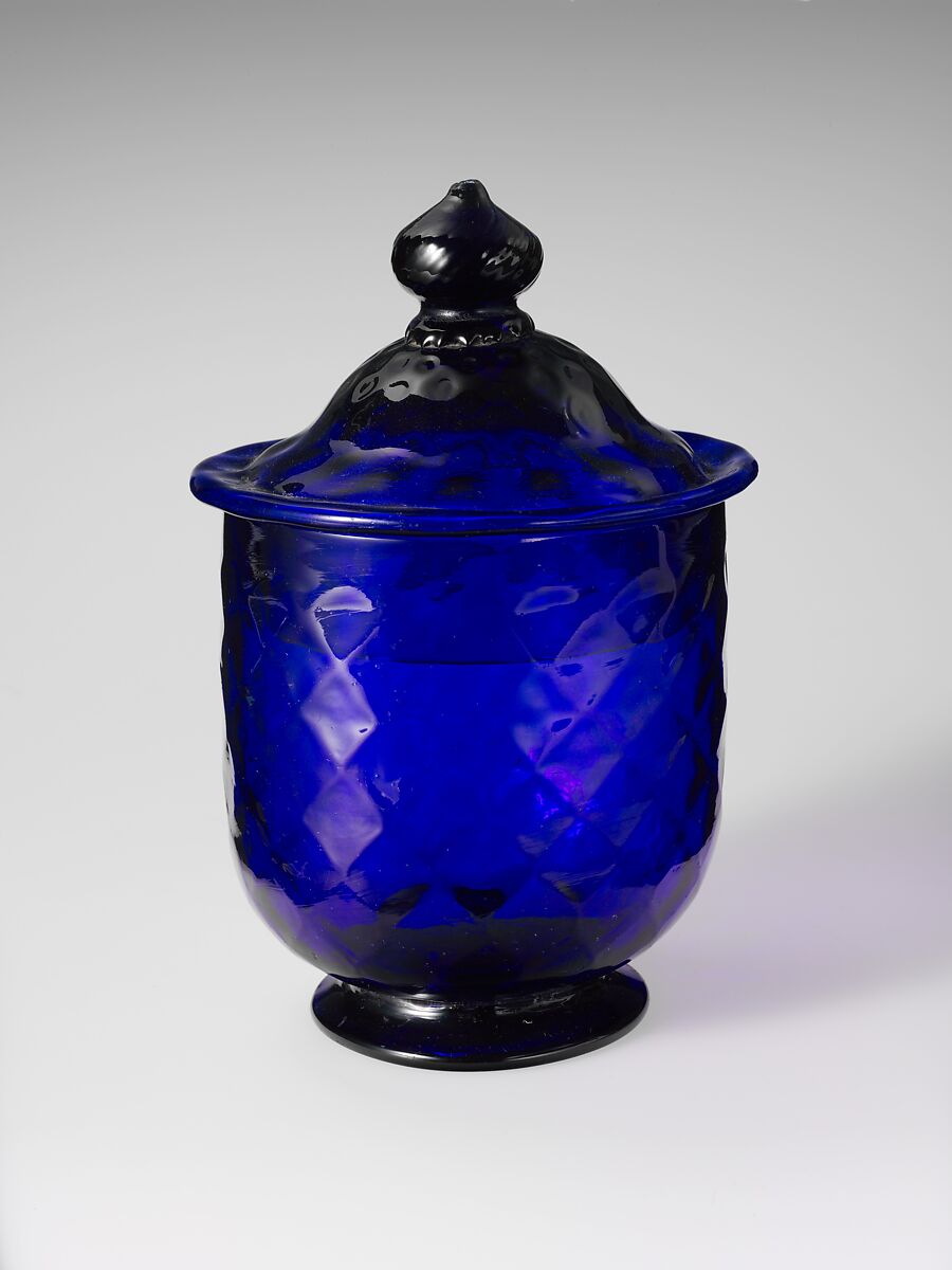 Covered Sugar Bowl, Blown pattern-molded lead glass, American or British 