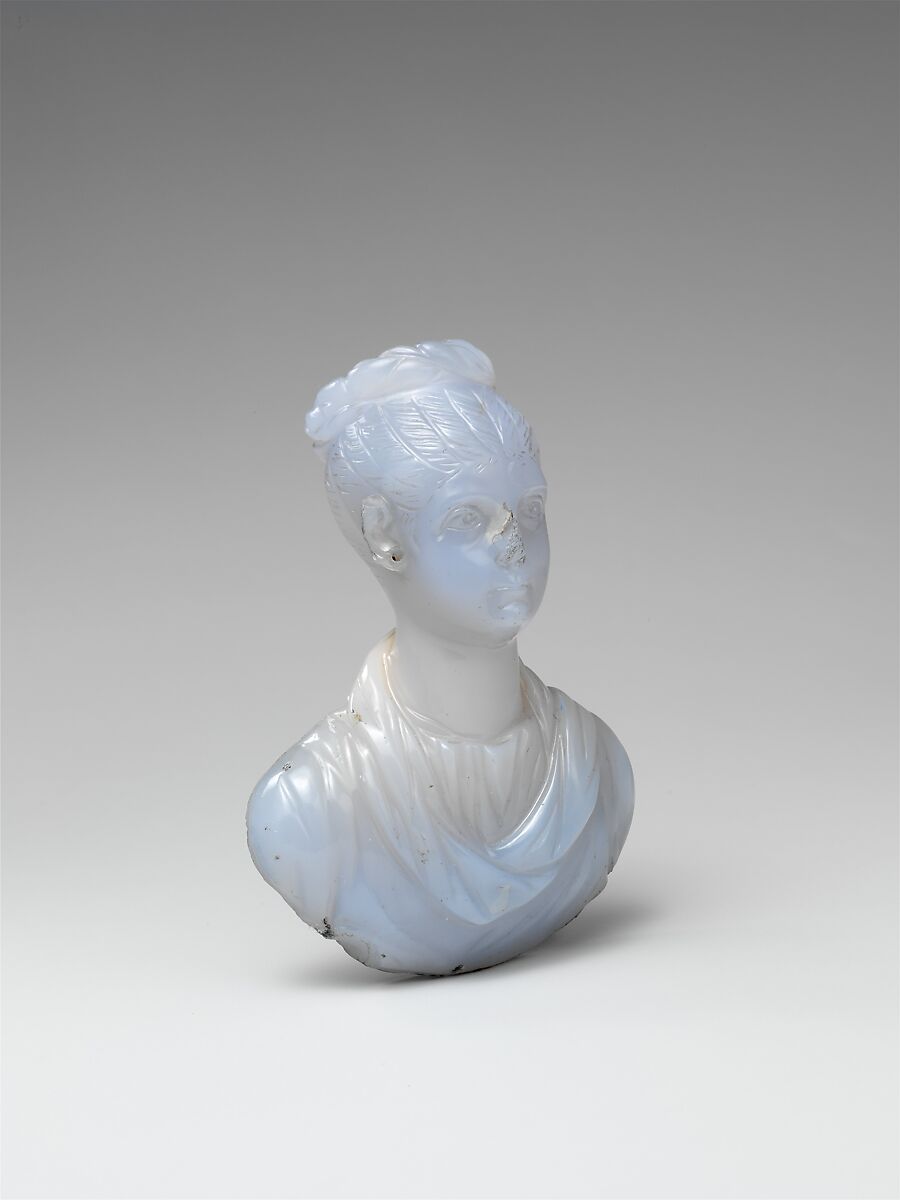 Chalcedony portrait bust of a young woman, Chalcedony, Roman 