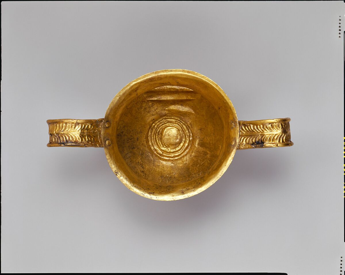 Gold kantharos (drinking cup with two high vertical handles), Gold, Helladic, Mycenaean